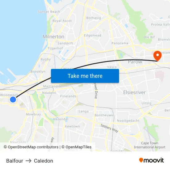 Balfour to Caledon map