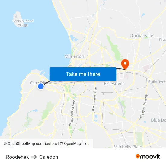 Roodehek to Caledon map