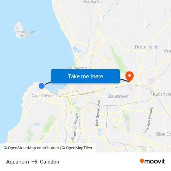Aquarium to Caledon map