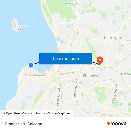 Granger to Caledon map