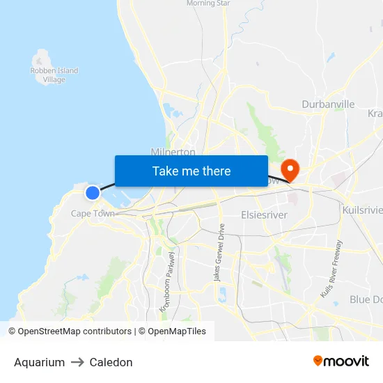 Aquarium to Caledon map