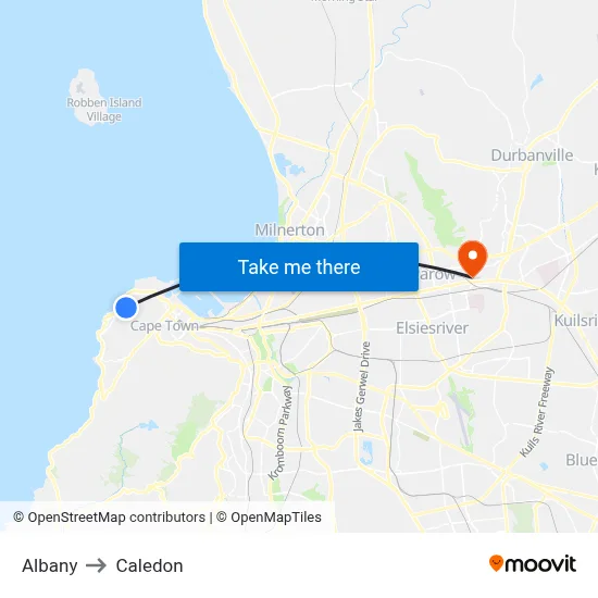 Albany to Caledon map