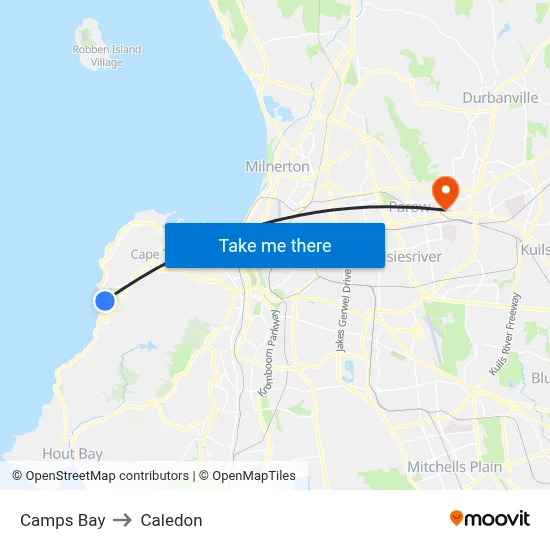 Camps Bay to Caledon map