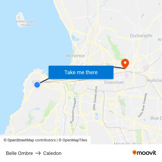 Belle Ombre to Caledon map