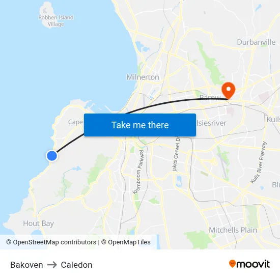 Bakoven to Caledon map