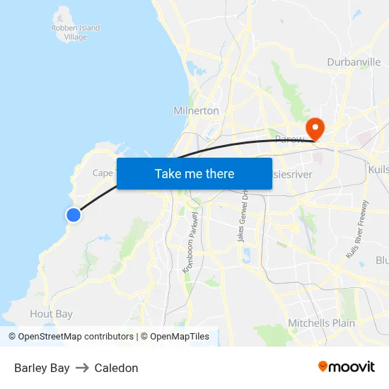 Barley Bay to Caledon map