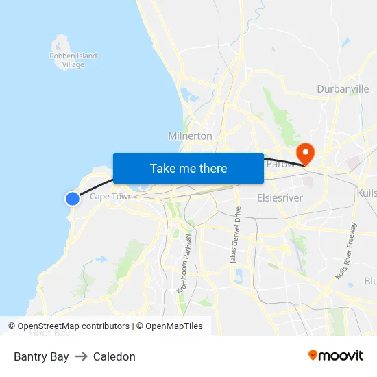 Bantry Bay to Caledon map