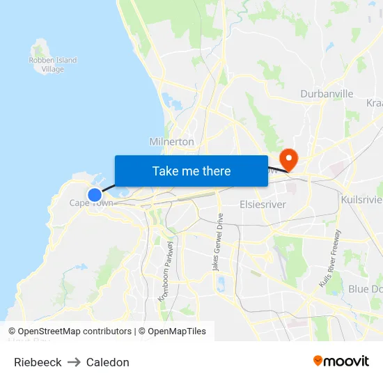 Riebeeck to Caledon map