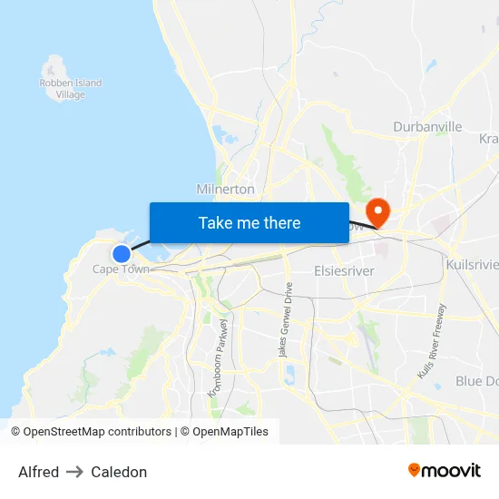 Alfred to Caledon map