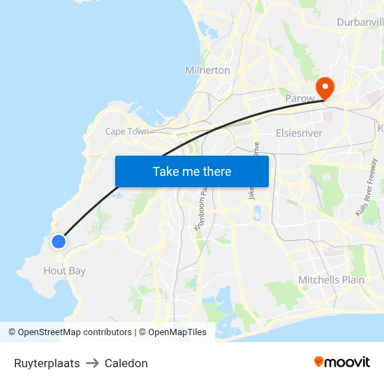Ruyterplaats to Caledon map
