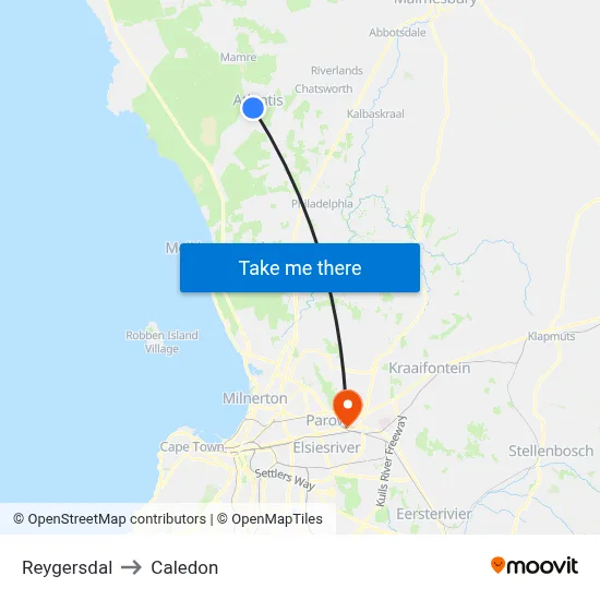 Reygersdal to Caledon map