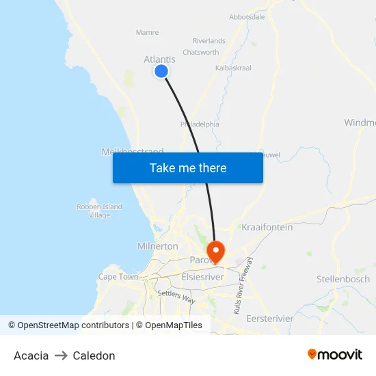 Acacia to Caledon map
