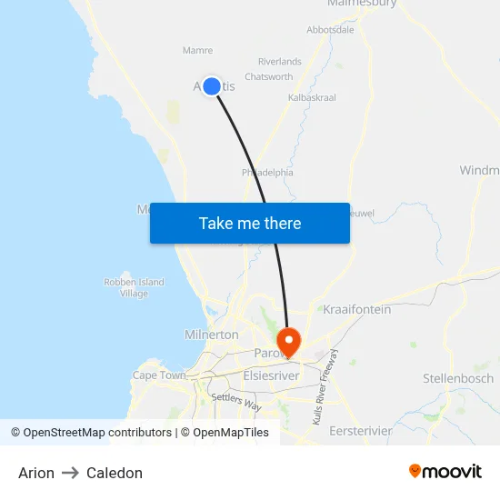 Arion to Caledon map