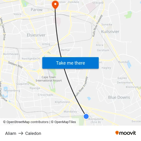 Aliam to Caledon map