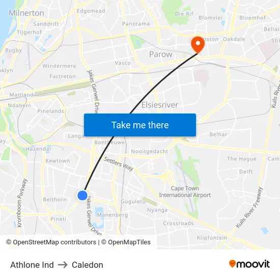 Athlone Ind to Caledon map