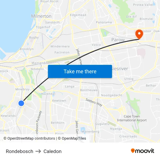 Rondebosch to Caledon map