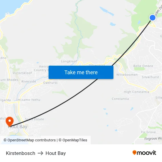 Kirstenbosch to Hout Bay map