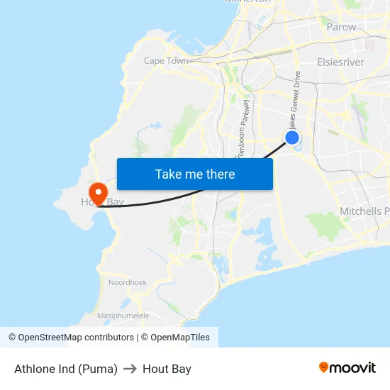 Athlone Ind (Puma) to Hout Bay map