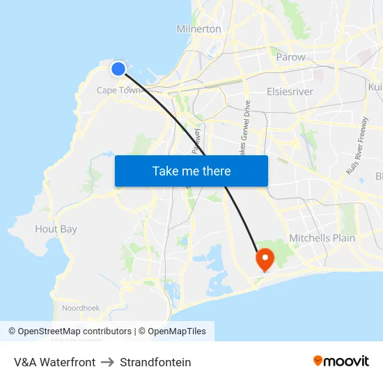 V&A Waterfront to Strandfontein map