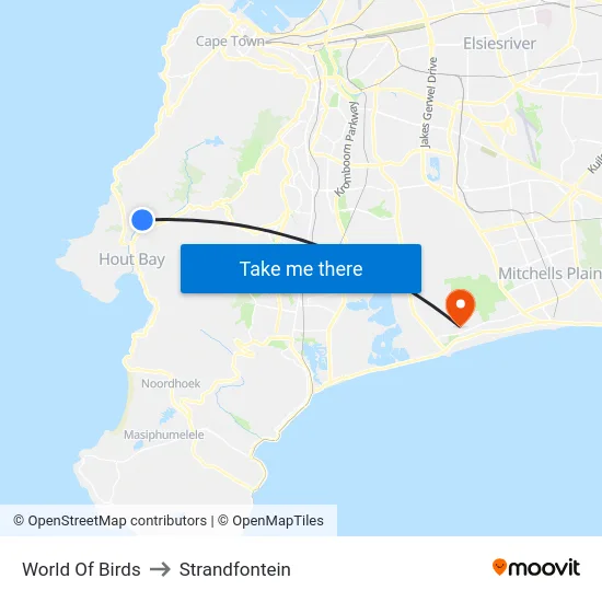 World Of Birds to Strandfontein map