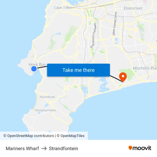 Mariners Wharf to Strandfontein map