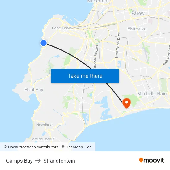 Camps Bay to Strandfontein map