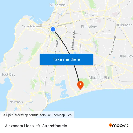 Alexandra Hosp to Strandfontein map