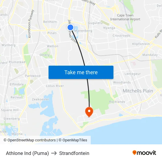 Athlone Ind (Puma) to Strandfontein map