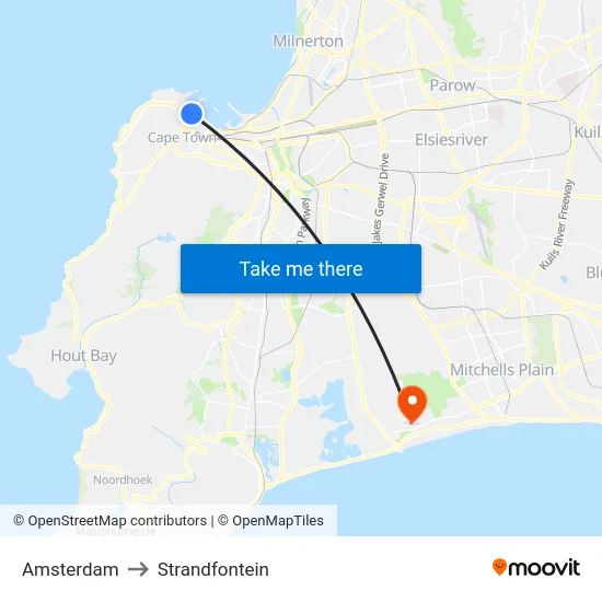 Amsterdam to Strandfontein map