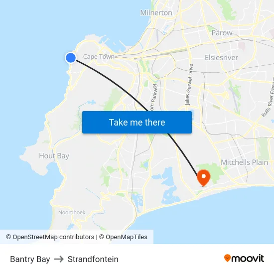 Bantry Bay to Strandfontein map