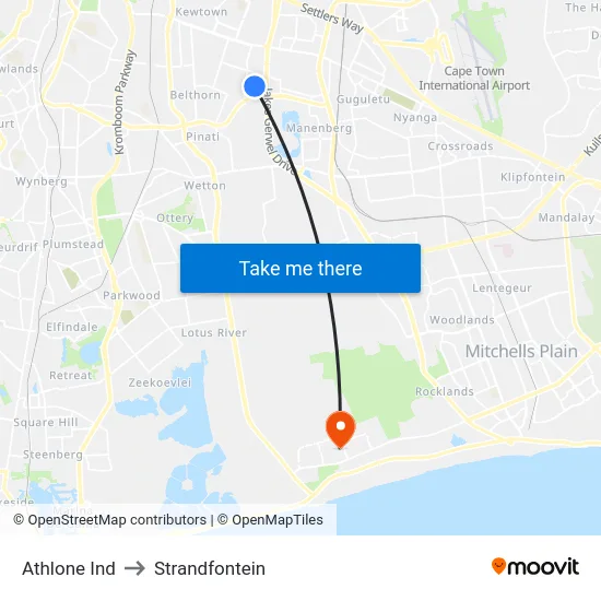 Athlone Ind to Strandfontein map