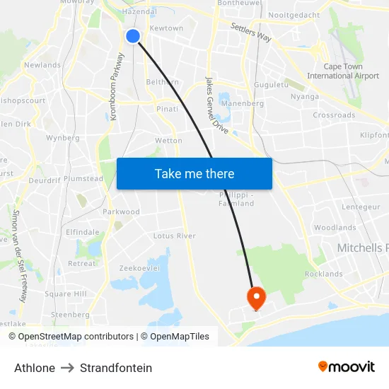 Athlone to Strandfontein map