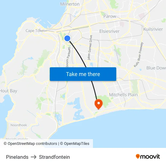 Pinelands to Strandfontein map