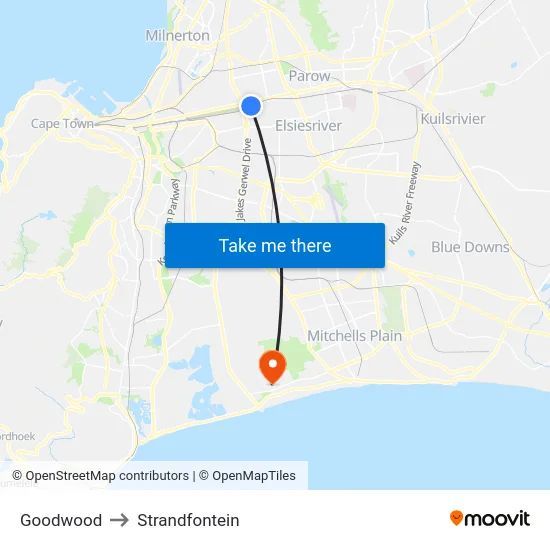 Goodwood to Strandfontein map