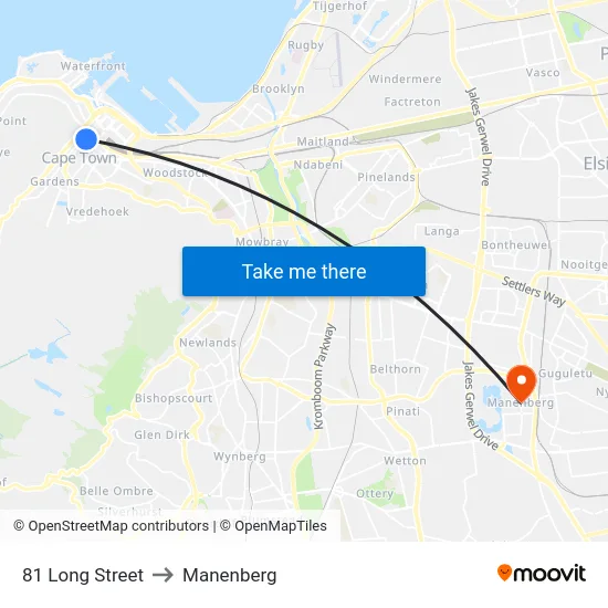 81 Long Street to Manenberg map