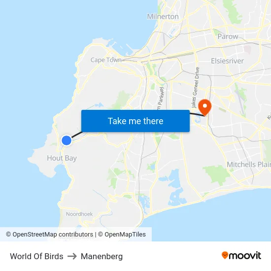 World Of Birds to Manenberg map