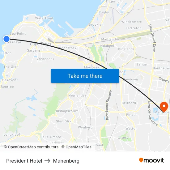 President Hotel to Manenberg map