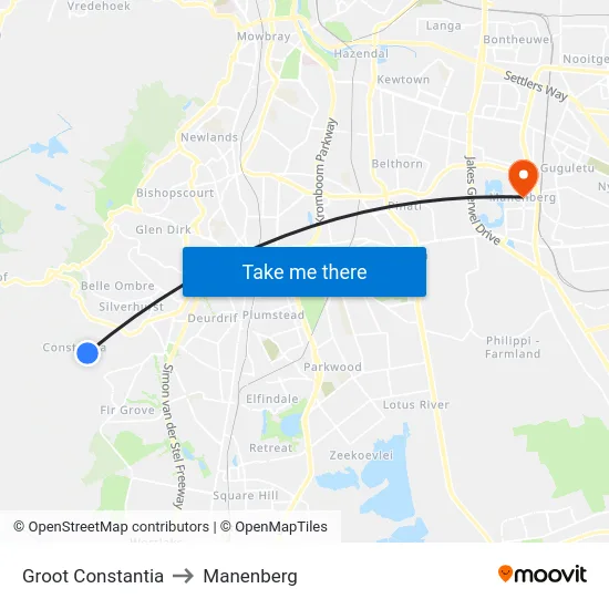 Groot Constantia to Manenberg map