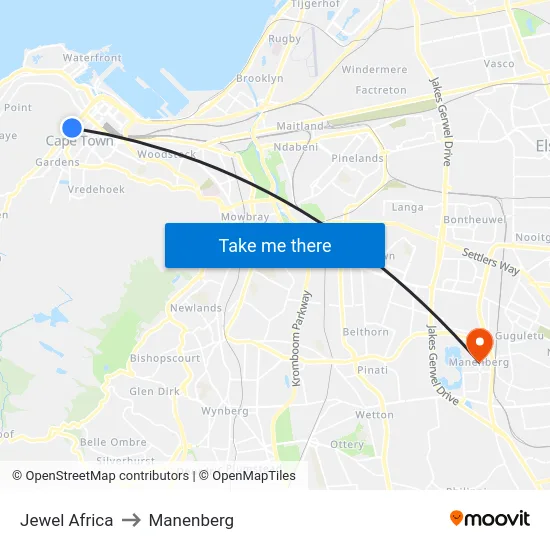 Jewel Africa to Manenberg map