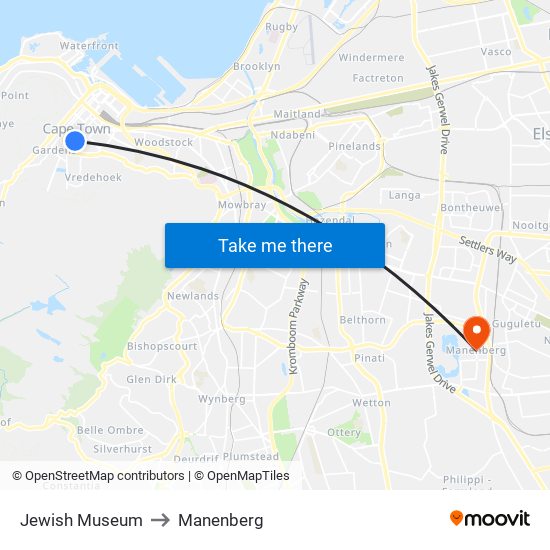 Jewish Museum to Manenberg map