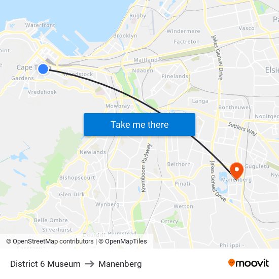 District 6 Museum to Manenberg map