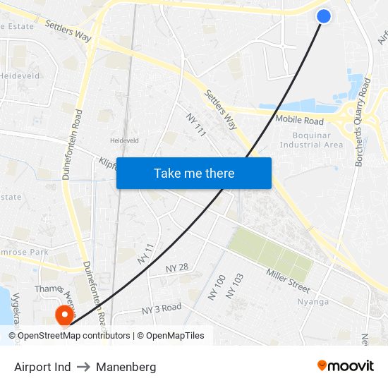 Airport Ind to Manenberg map
