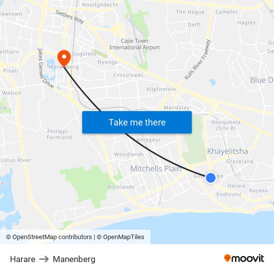 Harare to Manenberg map