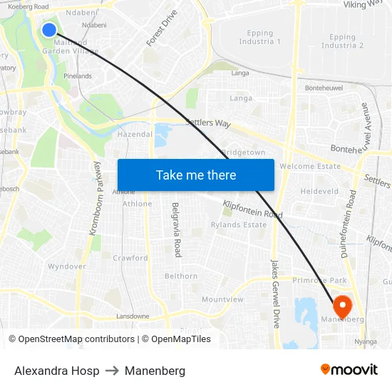 Alexandra Hosp to Manenberg map