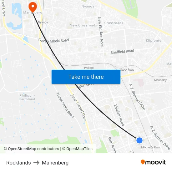 Rocklands to Manenberg map