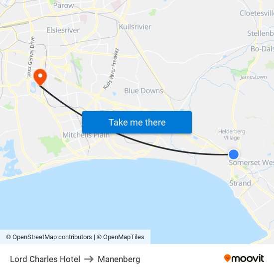 Lord Charles Hotel to Manenberg map