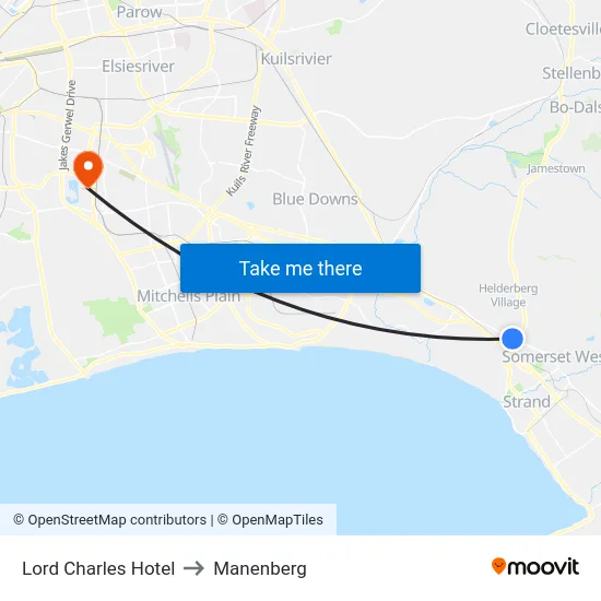Lord Charles Hotel to Manenberg map