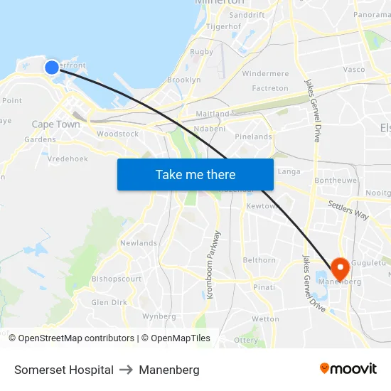 Somerset Hospital to Manenberg map