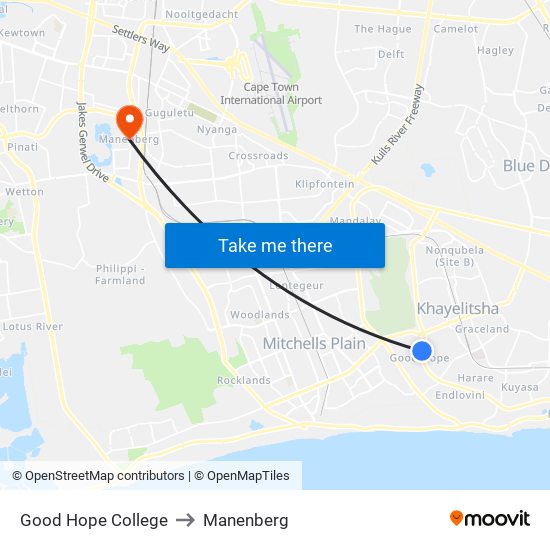 Good Hope College to Manenberg map