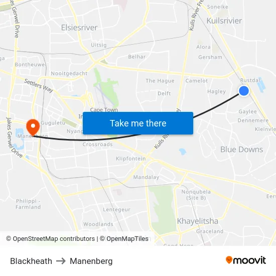 Blackheath to Manenberg map